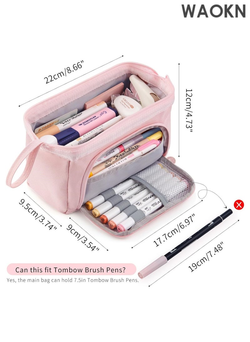 دبليو أيه أو كي أن حافظة أقلام فاخرة ذات سعة كبيرة - منظم جيب أقلام متعدد الأقسام واسع للغاية للمدرسة والجامعة والمكتب والسفر - حامل أنيق ومتين بسحاب للأقلام والعلامات ومستحضرات التجميل ولوازم الفن - هدية مثالية للطلاب والمراهقين والأولاد والبنات والرجال والنساء (وردي) - Image 4