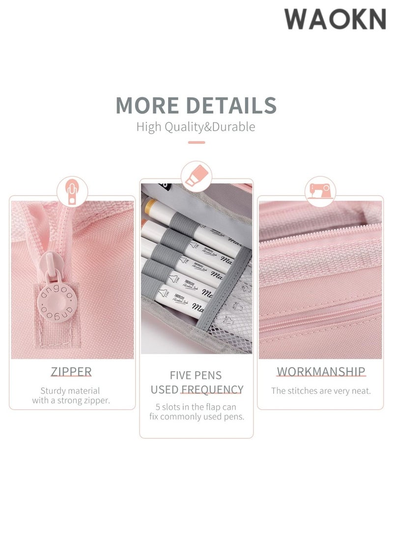 دبليو أيه أو كي أن حافظة أقلام فاخرة ذات سعة كبيرة - منظم جيب أقلام متعدد الأقسام واسع للغاية للمدرسة والجامعة والمكتب والسفر - حامل أنيق ومتين بسحاب للأقلام والعلامات ومستحضرات التجميل ولوازم الفن - هدية مثالية للطلاب والمراهقين والأولاد والبنات والرجال والنساء (وردي) - Image 5