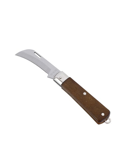 Electric Knife with Wooden Handle - Compact Folding Utility Knife with Hawkbill Blade and Swivel Ring Belt Clip, Ideal for Electrical Repairs, Cable Cutting, Wire Stripping, and DIY Projects