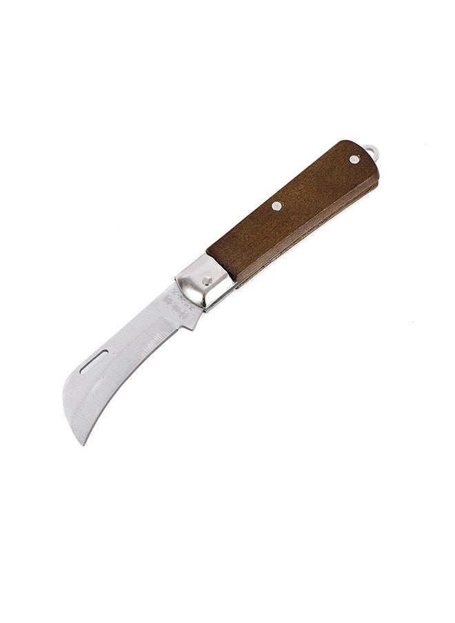 Electric Knife with Wooden Handle - Compact Folding Utility Knife with Hawkbill Blade and Swivel Ring Belt Clip, Ideal for Electrical Repairs, Cable Cutting, Wire Stripping, and DIY Projects