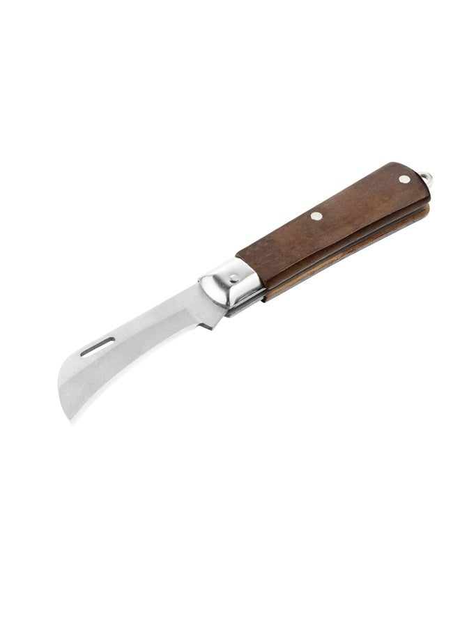 LAWAZIM Pro7 Electric Knife with Wooden Handle - Compact Folding Utility Knife with Hawkbill Blade and Swivel Ring Belt Clip, Ideal for Electrical Repairs, Cable Cutting, Wire Stripping, and DIY Projects - Image 1