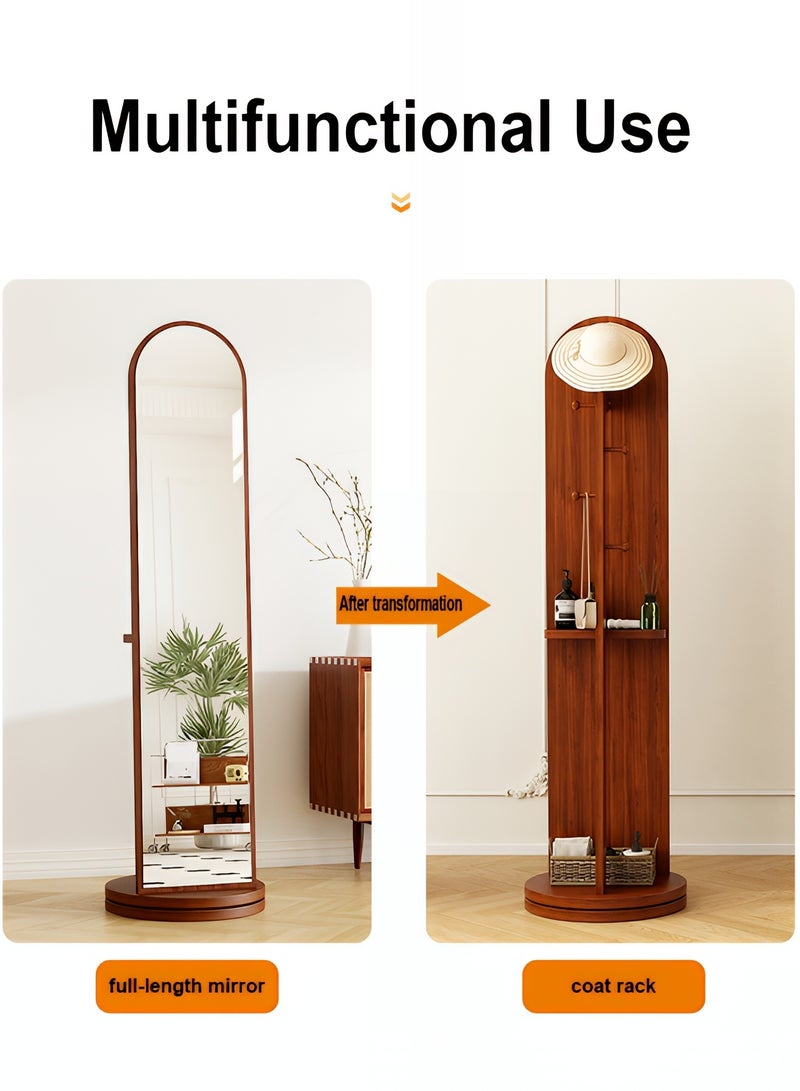 تايمي مرآة طويلة 166x46سم - مرآة دوارة مزودة بعلاقة ملابس خلفية ورفوف تخزين - مرآة خشبية بتصميم انيق وديكور عصري مناسبة لغرف اللبس وغرف النوم وبجانب الباب - Image 3