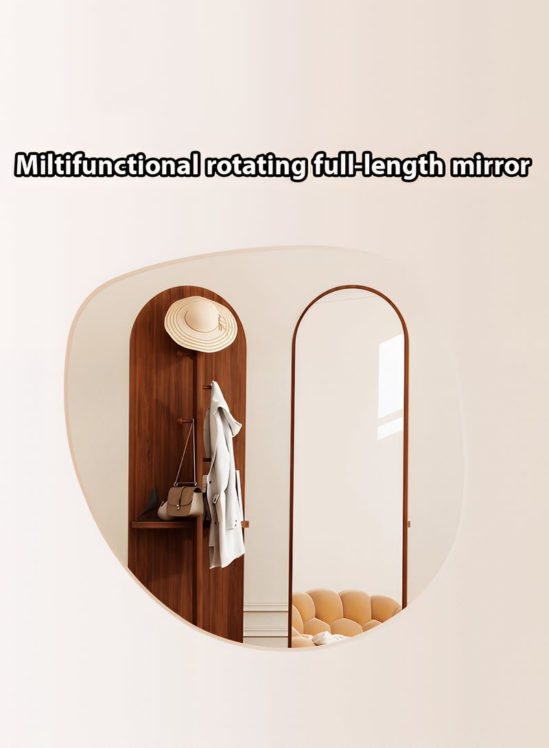 تايمي مرآة طويلة 166x46سم - مرآة دوارة مزودة بعلاقة ملابس خلفية ورفوف تخزين - مرآة خشبية بتصميم انيق وديكور عصري مناسبة لغرف اللبس وغرف النوم وبجانب الباب - Image 2