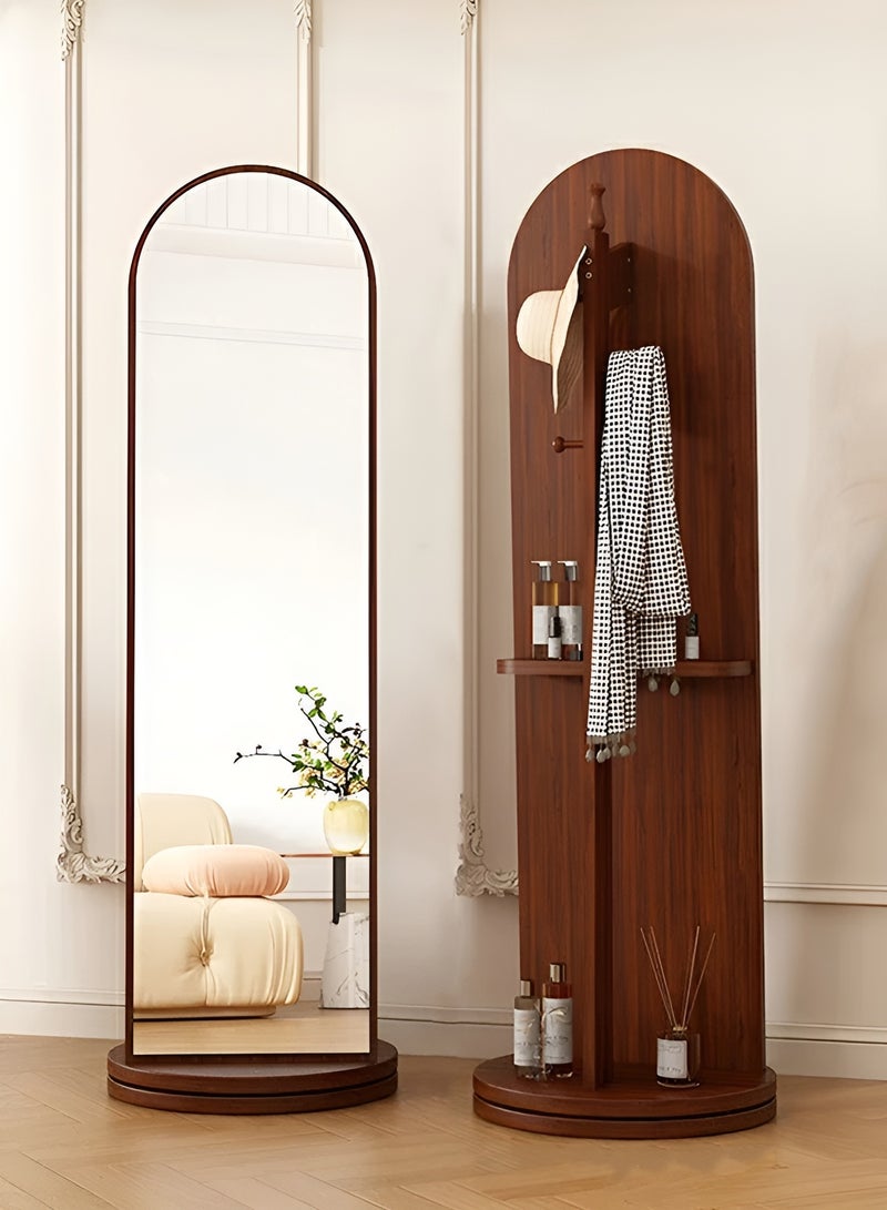 تايمي مرآة طويلة 166x46سم - مرآة دوارة مزودة بعلاقة ملابس خلفية ورفوف تخزين - مرآة خشبية بتصميم انيق وديكور عصري مناسبة لغرف اللبس وغرف النوم وبجانب الباب - Image 1