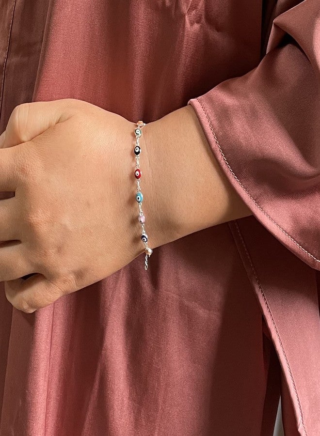 DeScount Silver Evil Eye Bracelet,Round Evil Eye Bracelets for Women - Image 2