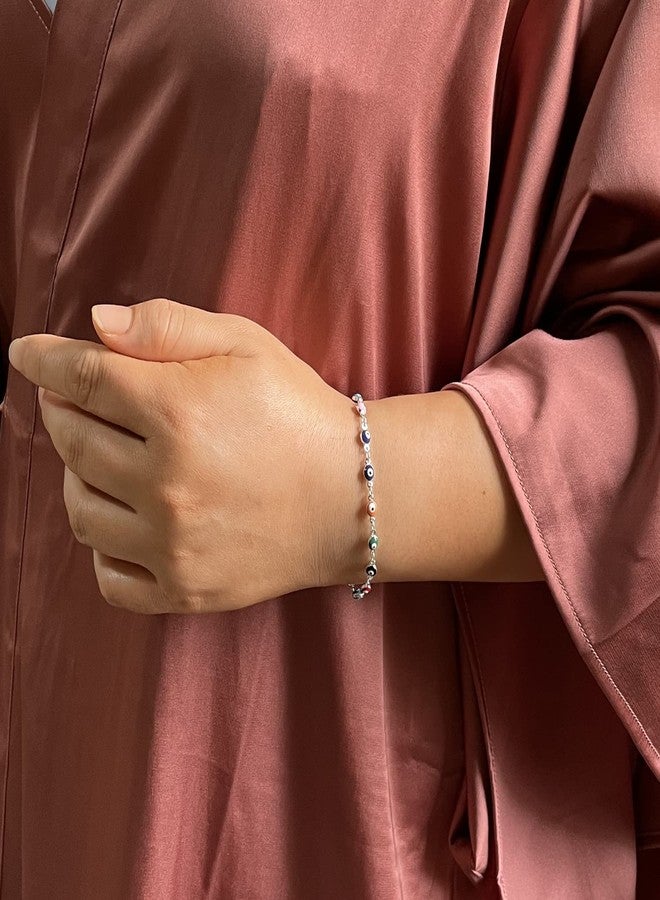 DeScount Silver Evil Eye Bracelet,Round Evil Eye Bracelets for Women - Image 3