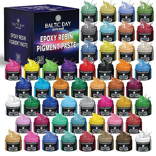 BALTIC DAY 50 Color Epoxy Pigment Paste Set – Opaque Resin Colorant, High Concentration Epoxy Dye & Mica Powder for Resin Art, Jewelry Making, Tumblers, Coasters, River Tables & DIY Crafts - Image 1