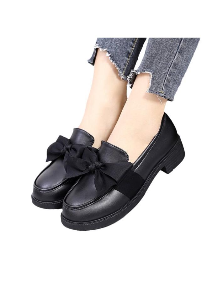 شك أحذية جلدية صغيرة ناعمة من الأسفل أحذية الفتيات للربيع والخريف أحذية الأميرة الجديدة ذات القوس الشرابة باللون الأسود اللامع - Image 5