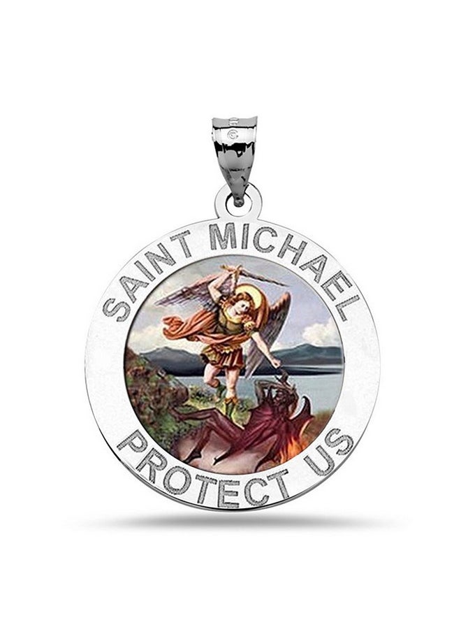 PicturesOnGold.com Saint Michael Religious Medal Color 3 4 Inch Size Of A Nickel In Sterling Silver Includes 18 Inch Chain 