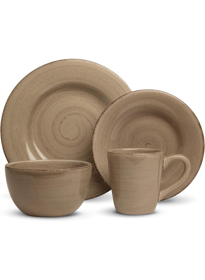 tag طقم عشاء سونوما 16 قطعة من السيراميك المصنوع من الحديد - طريقة أنيقة لإضفاء لون جريء على طاولتك تان - Image 1