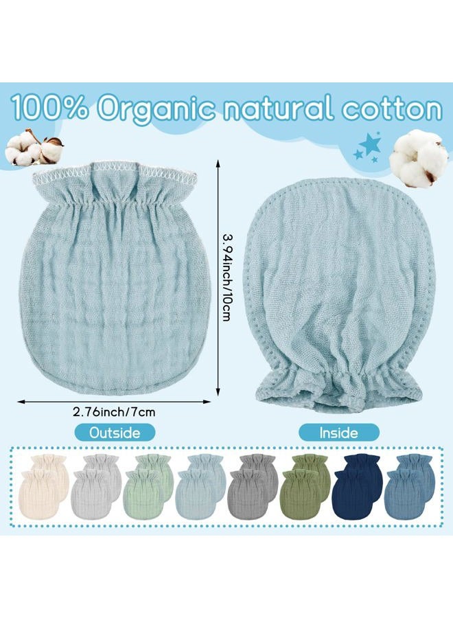 Jeere 8 Pairs Newborn Baby Muslin Mittens 0-6 Months No Scratch Elastic Wrist Soft Breathable Gloves Bulk Cotton for Infant, Light Color, 3.94 x 2.76 inches - Image 2