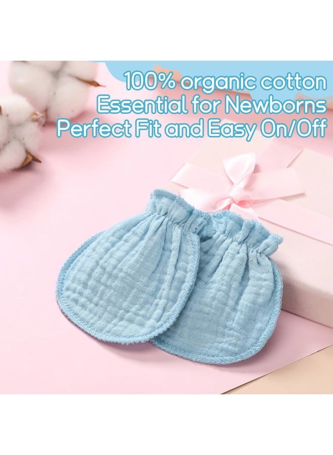 Jeere 8 Pairs Newborn Baby Muslin Mittens 0-6 Months No Scratch Elastic Wrist Soft Breathable Gloves Bulk Cotton for Infant, Light Color, 3.94 x 2.76 inches - Image 5