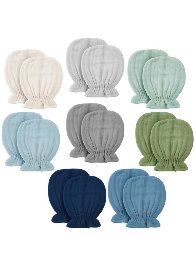 Jeere 8 Pairs Newborn Baby Muslin Mittens 0-6 Months No Scratch Elastic Wrist Soft Breathable Gloves Bulk Cotton for Infant, Light Color, 3.94 x 2.76 inches - Image 1