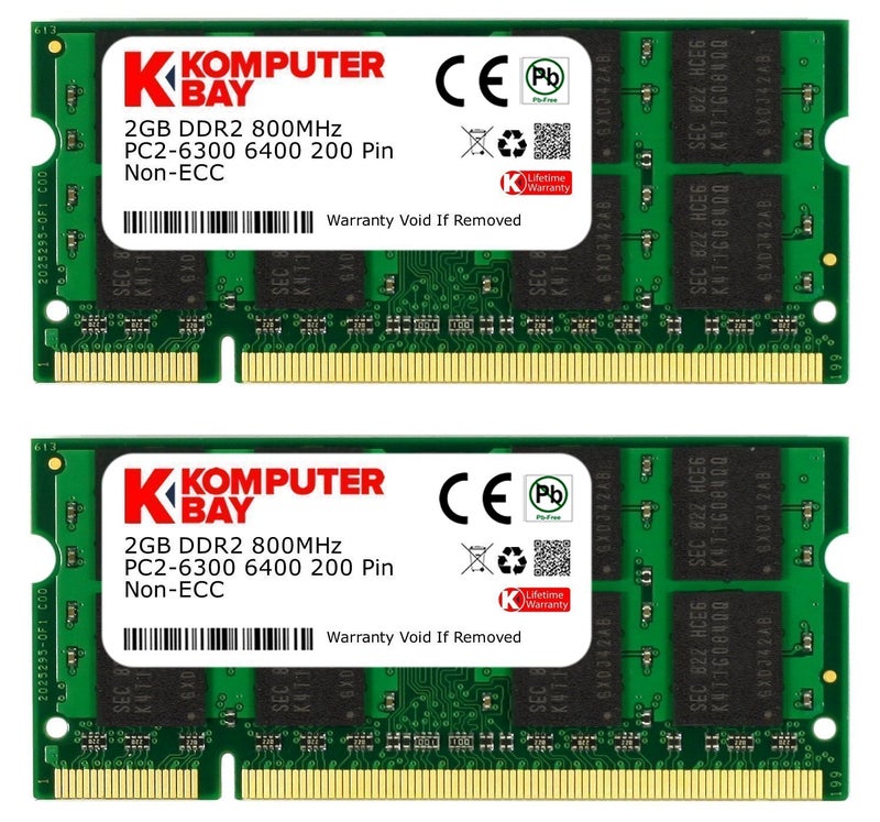 Komputerbay 4GB Kit (2GBx2) DDR2 800MHz (PC2-6400) CL6 SODIMM 200-Pin 1.8v Notebook Laptop Memory Modules with Lifetime Warranty - Image 1