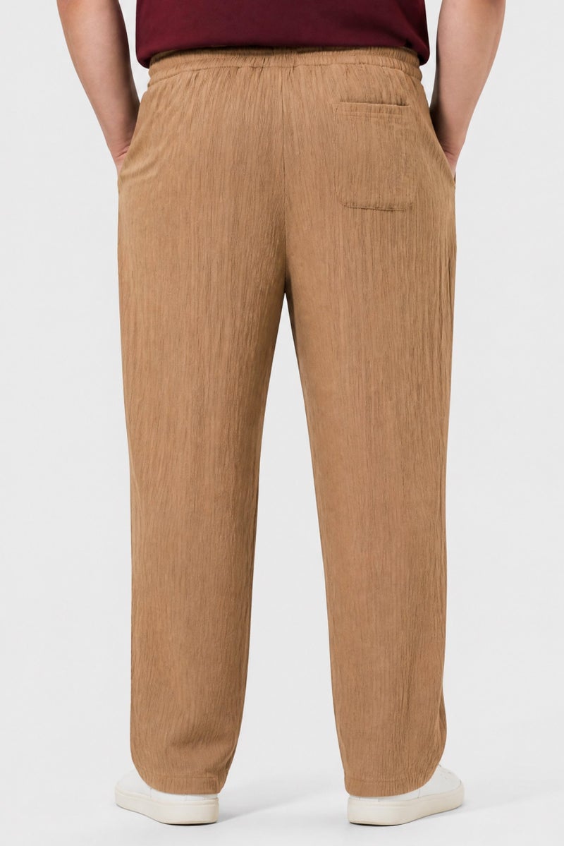 BRAVE SOUL Men Regular Fit Textured Straight Leg Pants, Tan - Image 4