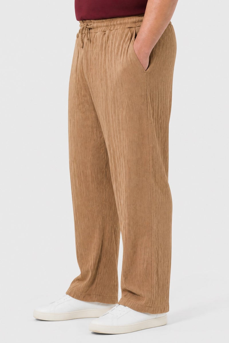 BRAVE SOUL Men Regular Fit Textured Straight Leg Pants, Tan - Image 3