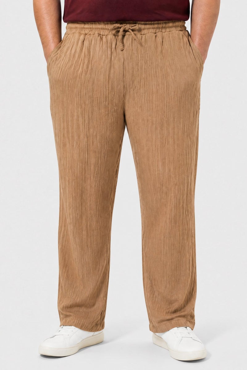 BRAVE SOUL Men Regular Fit Textured Straight Leg Pants, Tan - Image 1