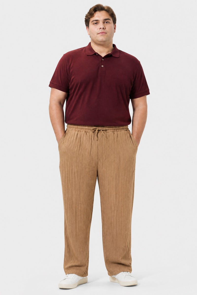 BRAVE SOUL Men Regular Fit Textured Straight Leg Pants, Tan - Image 2
