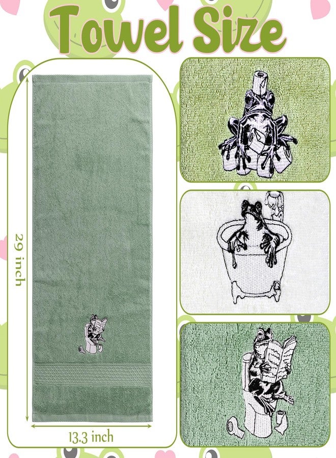 Breling 3 Pcs Frog Hand Towels for Bathroom, Frog Kitchen Hand Towels 13.3 x 29 Inch 100% Cotton Soft Embroidered Washroom Decoration for Animal Lover Restroom Decorative Gifts - Image 3