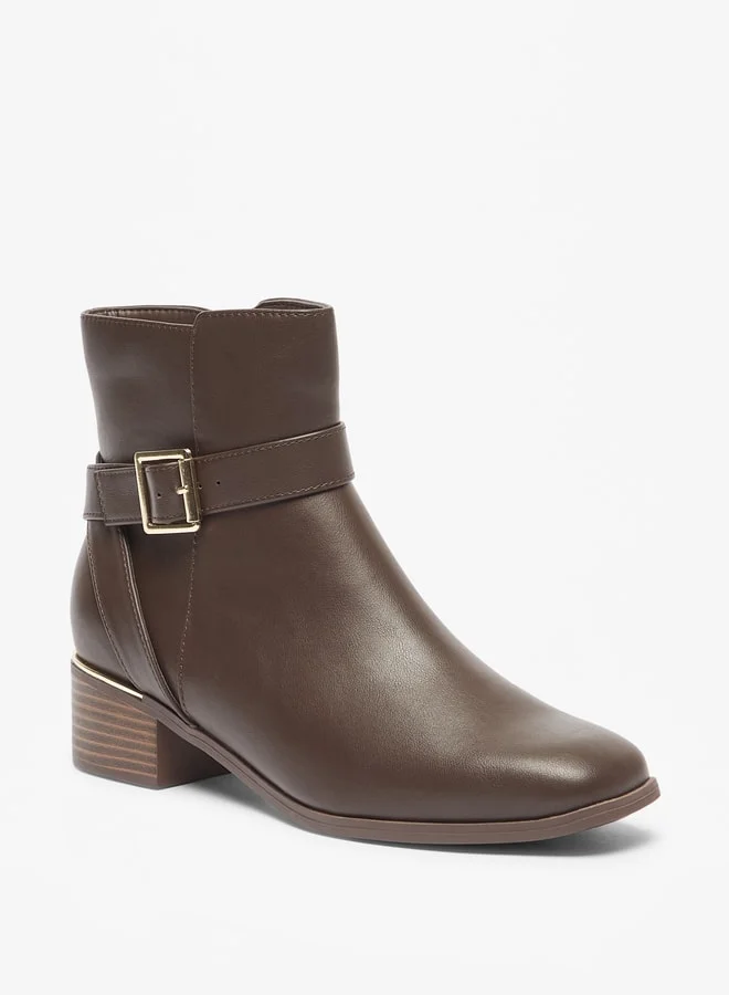 Flora Bella By Shoexpress Women's Solid Ankle Boots with Zip Closure and Buckle Accent