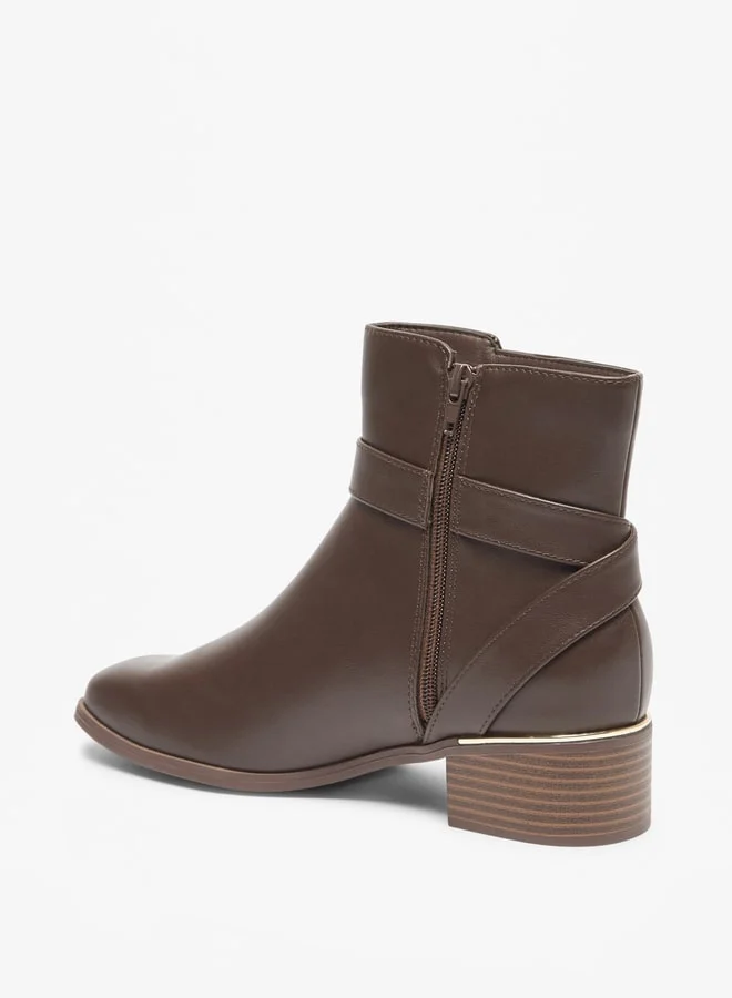 Flora Bella By Shoexpress Women's Solid Ankle Boots with Zip Closure and Buckle Accent