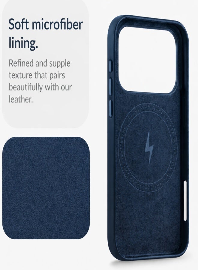 VR CREATIVE Premium Leather MagSafe Compatible Case for iPhone 17 Pro - Magnetic Wireless Charging Cover, Shock Absorbent, Raised Camera Protection – Blue - Image 2