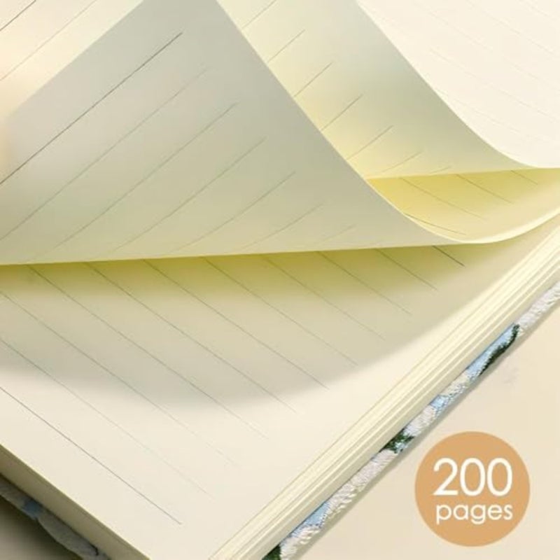 دفتر ملاحظات زهري مقاس A5، مجلة كتابة ذات غلاف صلب لطيف للنساء، 200 صفحة مسطرة واسعة، مذكرات مسطحة للعمل أو المدرسة أو المكتب أو المنزل، دفتر ملاحظات جمالي الغردينيا الأزرق الجميل، 8 × 6 بوصة - Image 4