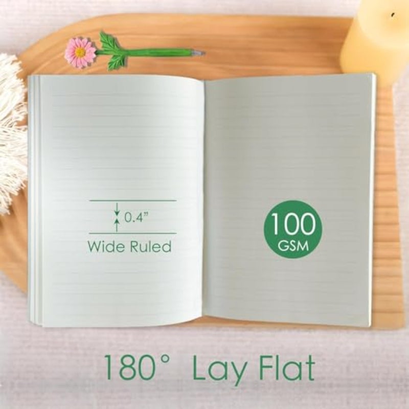 دفتر ملاحظات زهري مقاس A5، مجلة كتابة ذات غلاف صلب لطيف للنساء، 200 صفحة مسطرة واسعة، مذكرات مسطحة للعمل أو المدرسة أو المكتب أو المنزل، دفتر ملاحظات جمالي الغردينيا الأزرق الجميل، 8 × 6 بوصة - Image 5