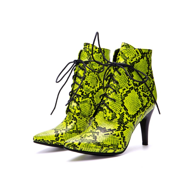 Fashion High Heel Pointed 32-54 Super Plus Size Front Lace Low Boots Women - Image 1
