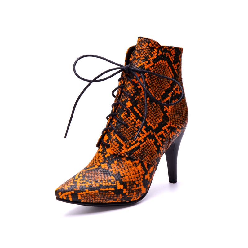 Fashion High Heel Pointed 32-54 Super Plus Size Front Lace Low Boots Women - Image 4