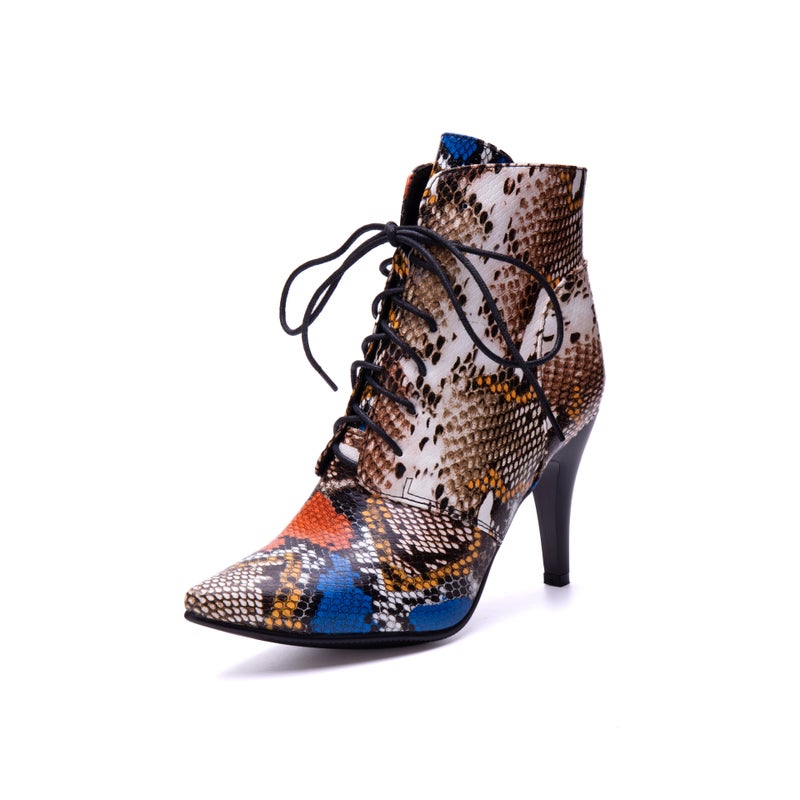 Fashion High Heel Pointed 32-54 Super Plus Size Front Lace Low Boots Women - Image 5