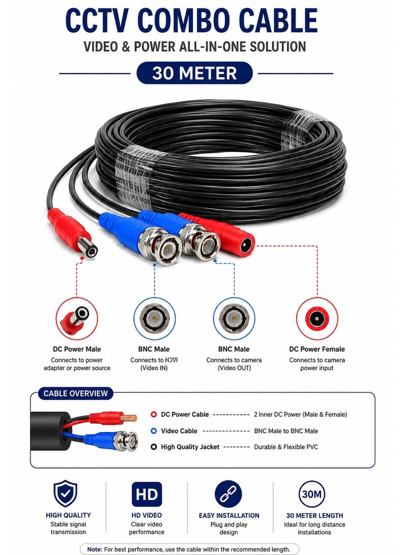Hivision 30M CCTV Camera Cable – BNC Video & DC Power Cable – Analog Security Camera Extension Wire for DVR Surveillance Systems – Plug & Play - Image 5
