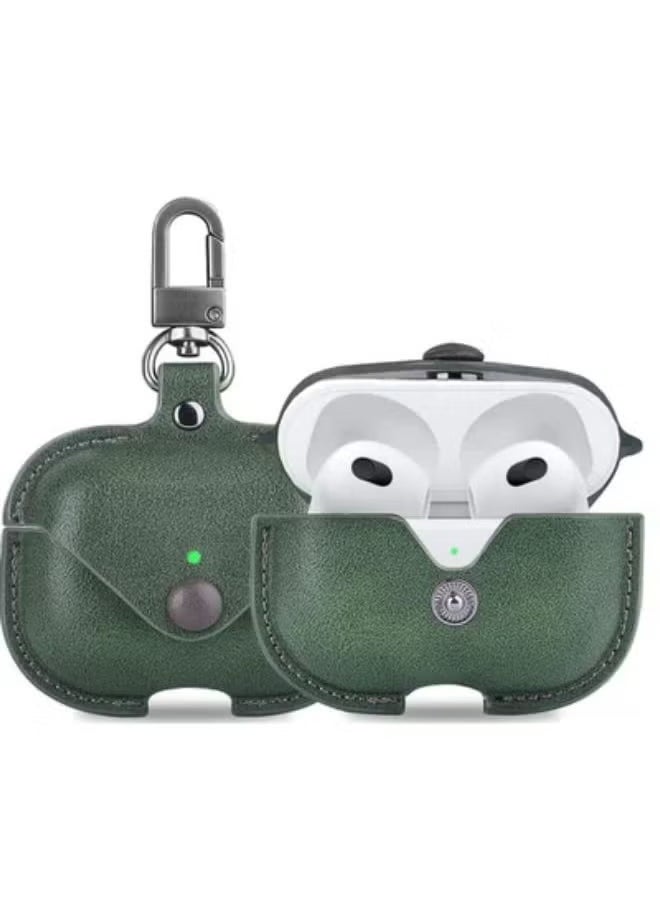 Cover Case for Airpods 2nd Gen 2022, PU Leather Vintage Style Snap Closure Protective [Front LED Visible] Cover with Keychain for AirPods 2022,