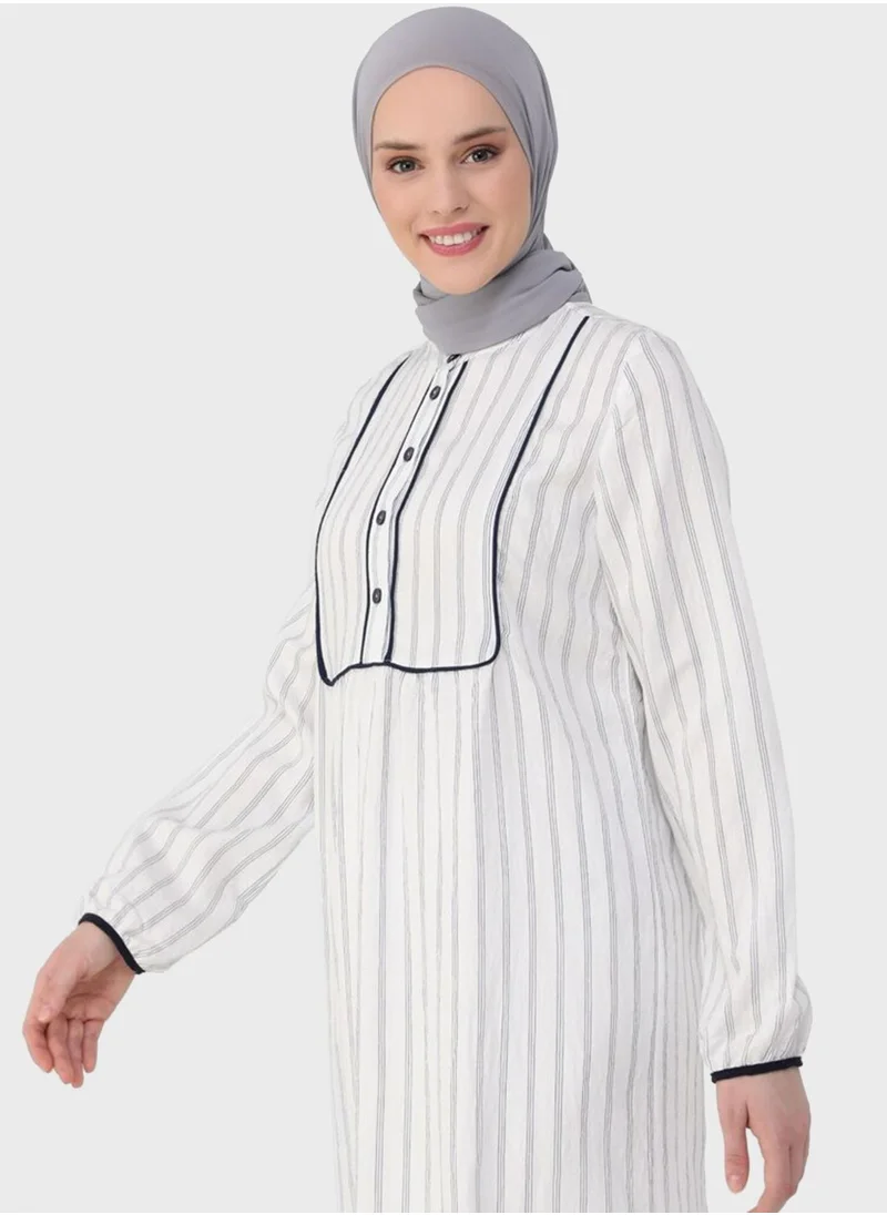 Refka by modanisa Striped Button Detail Dress