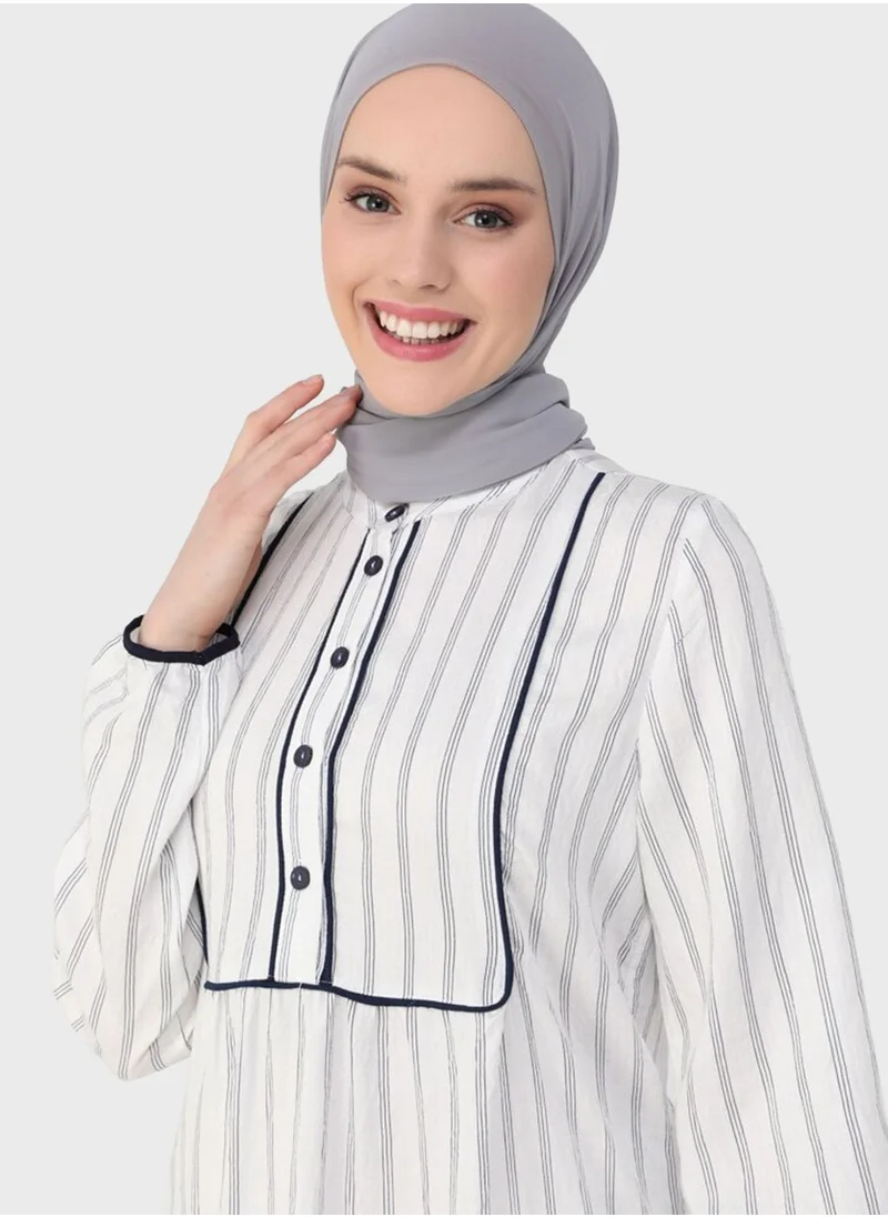 Refka by modanisa Striped Button Detail Dress