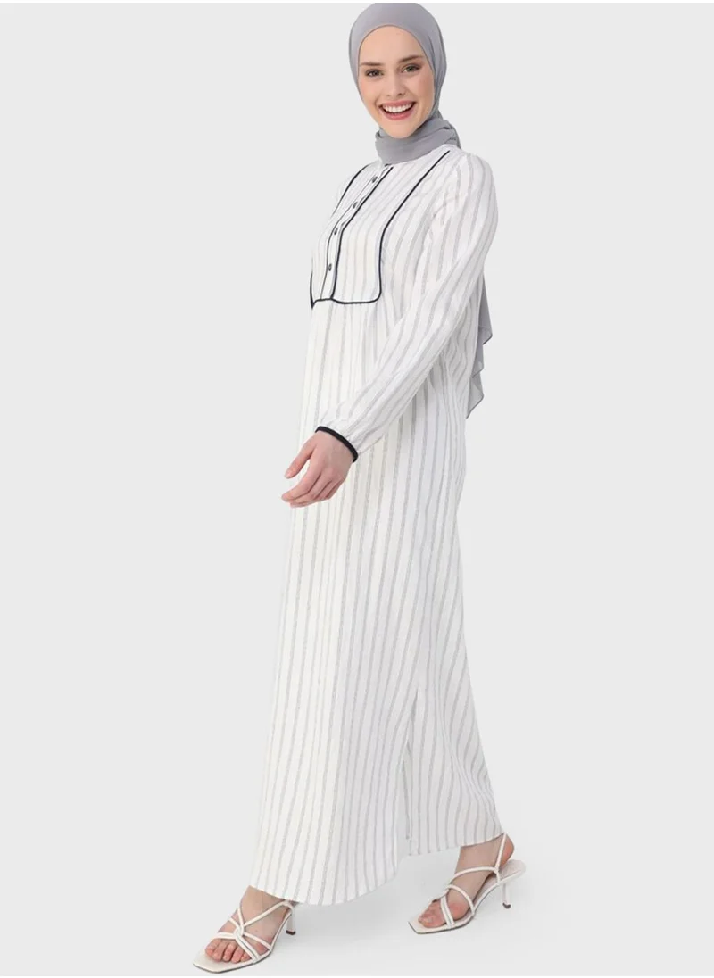 Refka by modanisa Striped Button Detail Dress