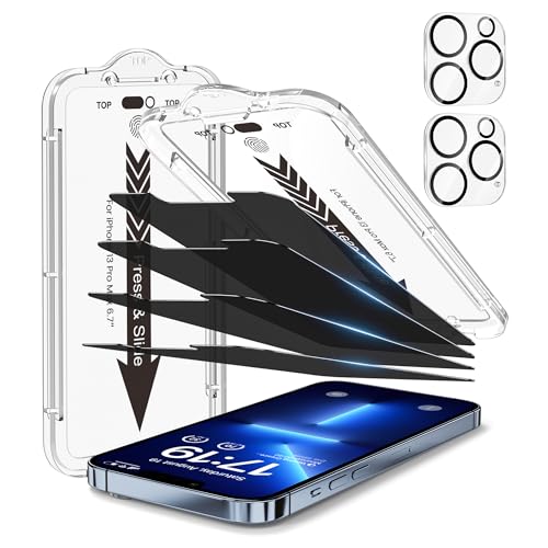 EZ-GLAZ-4+2 Pack for iPhone 13 Pro Max Privacy Screen Protector[6.7 inches] With Camera Lens Protector, [Drop Protection] 9H Hardness Full Coverage Anti-Spy Tempered Glass Film, Easy to install - Image 1