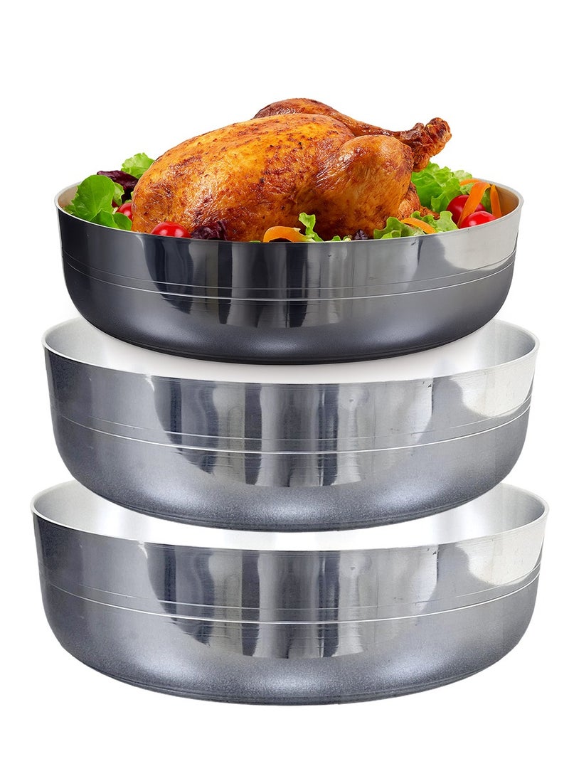 طقم صواني فرن من الألومنيوم مكون من 3 قطع - / 26/28/31 سم - صواني فرن مستطيلة وعميقة للخبز والتحميص واللازانيا والبسكويت والبراوني والبيتزا، متينة ومقاومة للصدأ، سهلة التنظيف وآمنة للاستخدام في غسالة الأطباق - Image 1