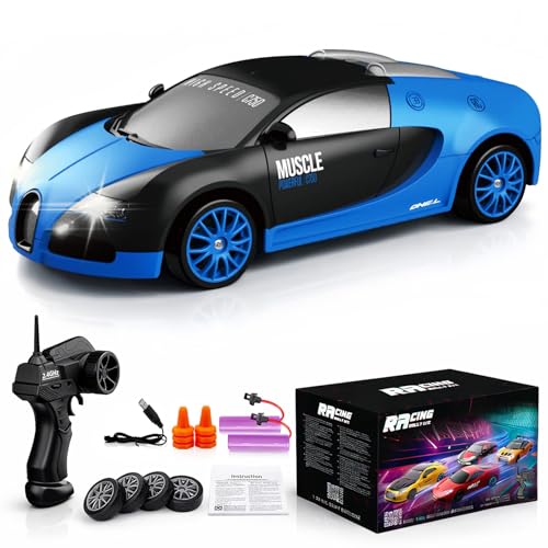 Desdoni Remote Control Car RC Drift Car 24GHz 124 Scale 4WD 15KMH High Speed Model Vehicle with LED Lights Drifting Tire Racing Sport Toy Car for Adults Boys Girls Kids Gift 2Pcs Rechargeable Batteries - Image 1