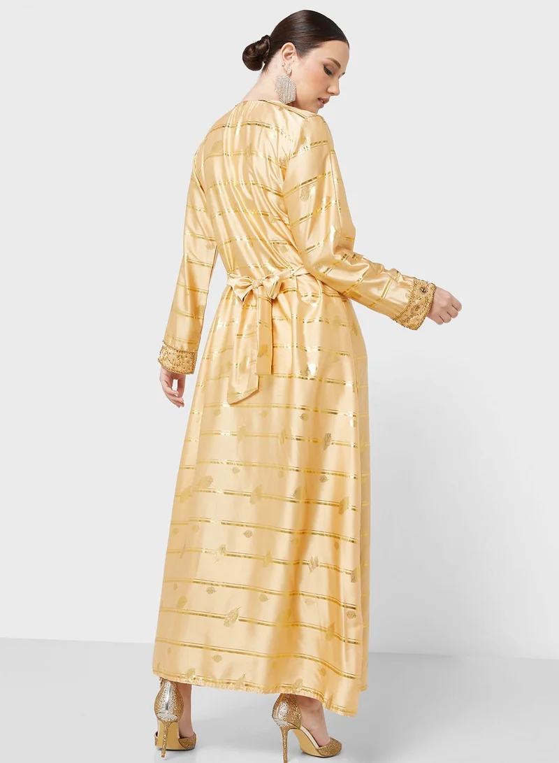 ARABIAN CLOSET Embellished V- Neck Jalabiya