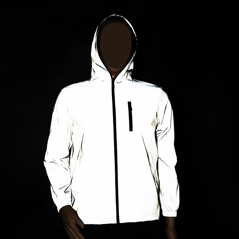 Reflective Casual Hooded Mens Jacket gray surface reflective 