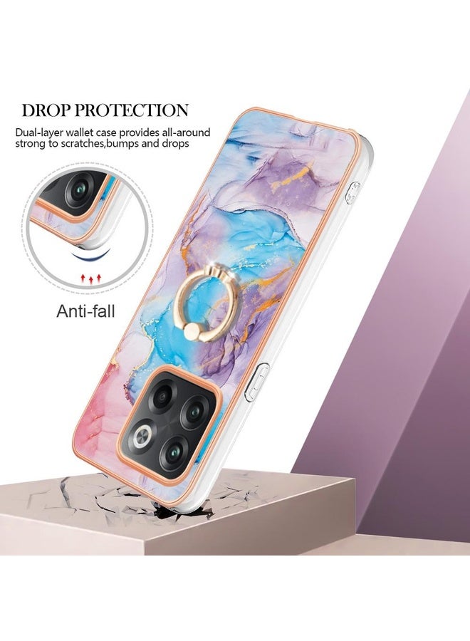 HuHa Case Cover For OnePlus 10T 5G / Ace Pro Electroplating IMD TPU Phone Case with Ring(Blue Marble) - Image 2