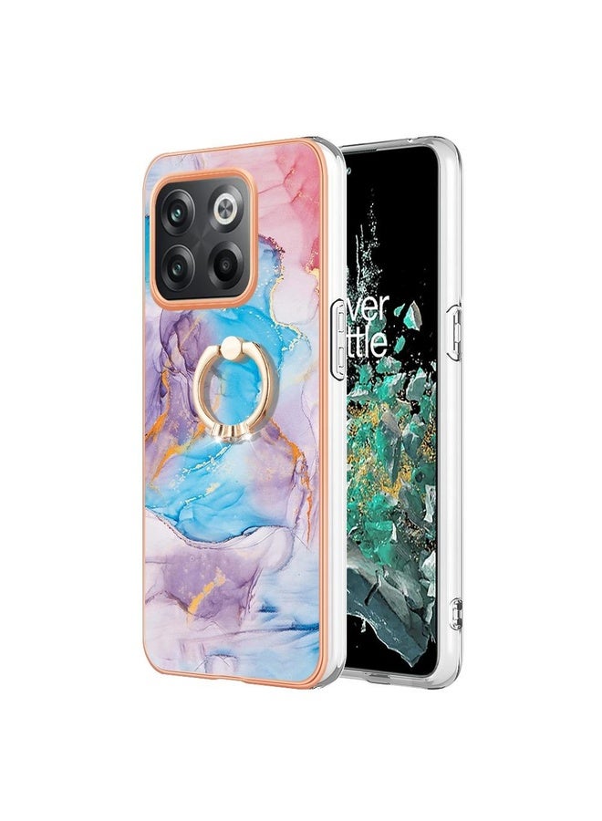 HuHa Case Cover For OnePlus 10T 5G / Ace Pro Electroplating IMD TPU Phone Case with Ring(Blue Marble) - Image 1