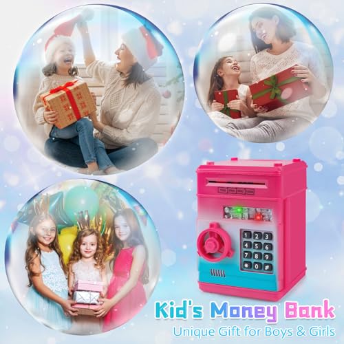 Refasy Kids Piggy Bank for Girls, Password Money Saving Box Piggy Bank Toy, Cash Coin Safe ATM Bank for Kids 3 4 5 6 7 8 9 10 11 12 Year Old Gifts Toys for Boys Girls Birthday (Rose Red) - Image 5