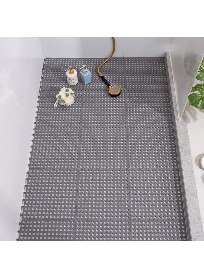 عربست 12 حزمة التشابك بلاط أرضية الصرف غير المنزلق ، 11.8 × 11.8 بوصة ناعمة PVC حمام دش أرضية حصيرة مع أكواب امتصاص ، ثقوب الصرف للحمام ، المطبخ ، حمام سباحة (رمادي) - Image 2
