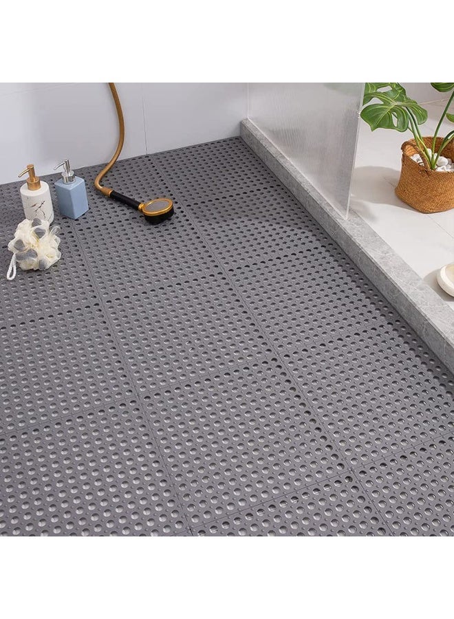 عربست 12 حزمة التشابك بلاط أرضية الصرف غير المنزلق ، 11.8 × 11.8 بوصة ناعمة PVC حمام دش أرضية حصيرة مع أكواب امتصاص ، ثقوب الصرف للحمام ، المطبخ ، حمام سباحة (رمادي) - Image 1