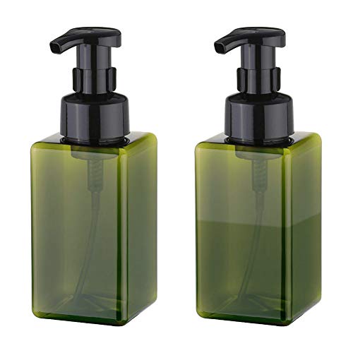 UUJOLY Foaming Soap Dispenser, 450ml (15oz) Refillable Pump Bottle Plastic for Liquid Soap, Shampoo, Body Wash (2 Pcs) (Green) - Image 1