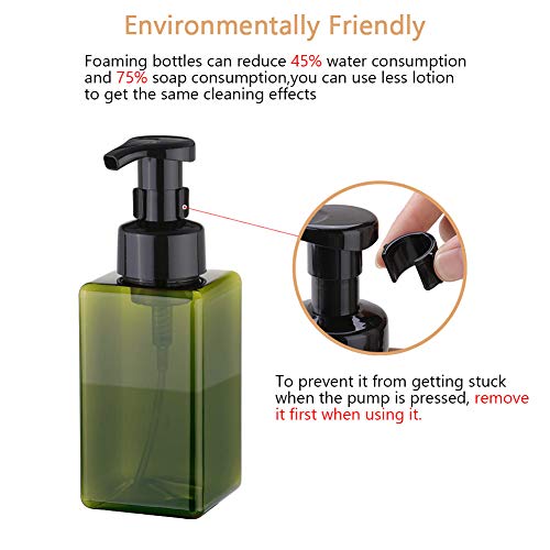 UUJOLY Foaming Soap Dispenser, 450ml (15oz) Refillable Pump Bottle Plastic for Liquid Soap, Shampoo, Body Wash (2 Pcs) (Green) - Image 4