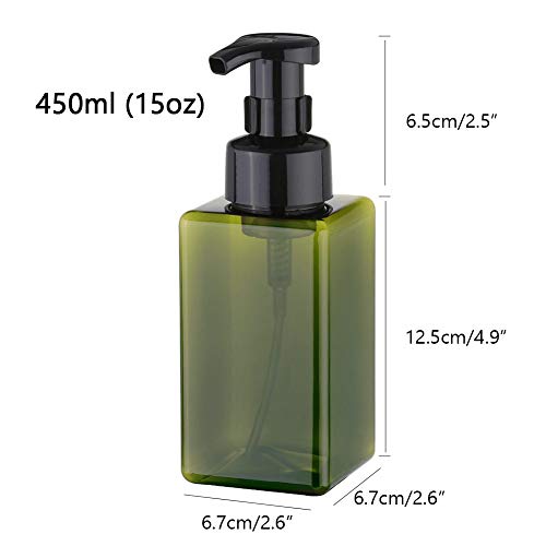 UUJOLY Foaming Soap Dispenser, 450ml (15oz) Refillable Pump Bottle Plastic for Liquid Soap, Shampoo, Body Wash (2 Pcs) (Green) - Image 2