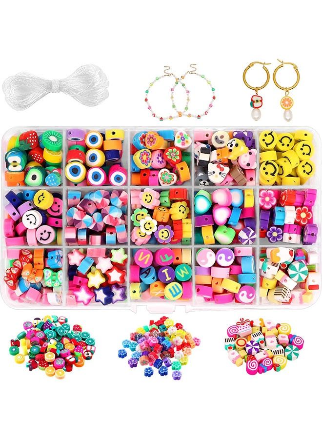 Arabest 300-Piece Colorful Fruit & Smiley Clay Beads Kit for Girls - DIY Jewelry Making Set with 15 Shapes for Bracelets, Necklaces & Earrings  - Image 1